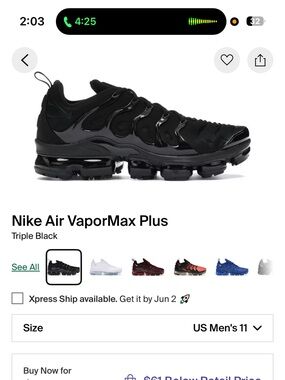 Nike Black Air VaporMax Plus Sneakers